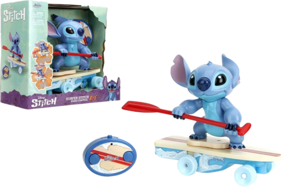 Disney Stitch – סטיץ’ על סקייטבורד בשלט רחוק Jada עם סיבובי 360°, הרמת גלגל ומנגנון קימה עצמית