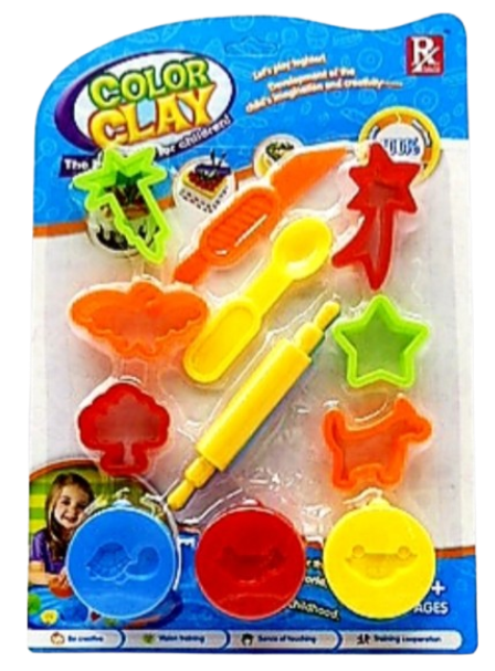 ערכת בצק צבעוני Color Clay עם 3 חביות בצק, מערוך, שבלונות וכלי יצירה